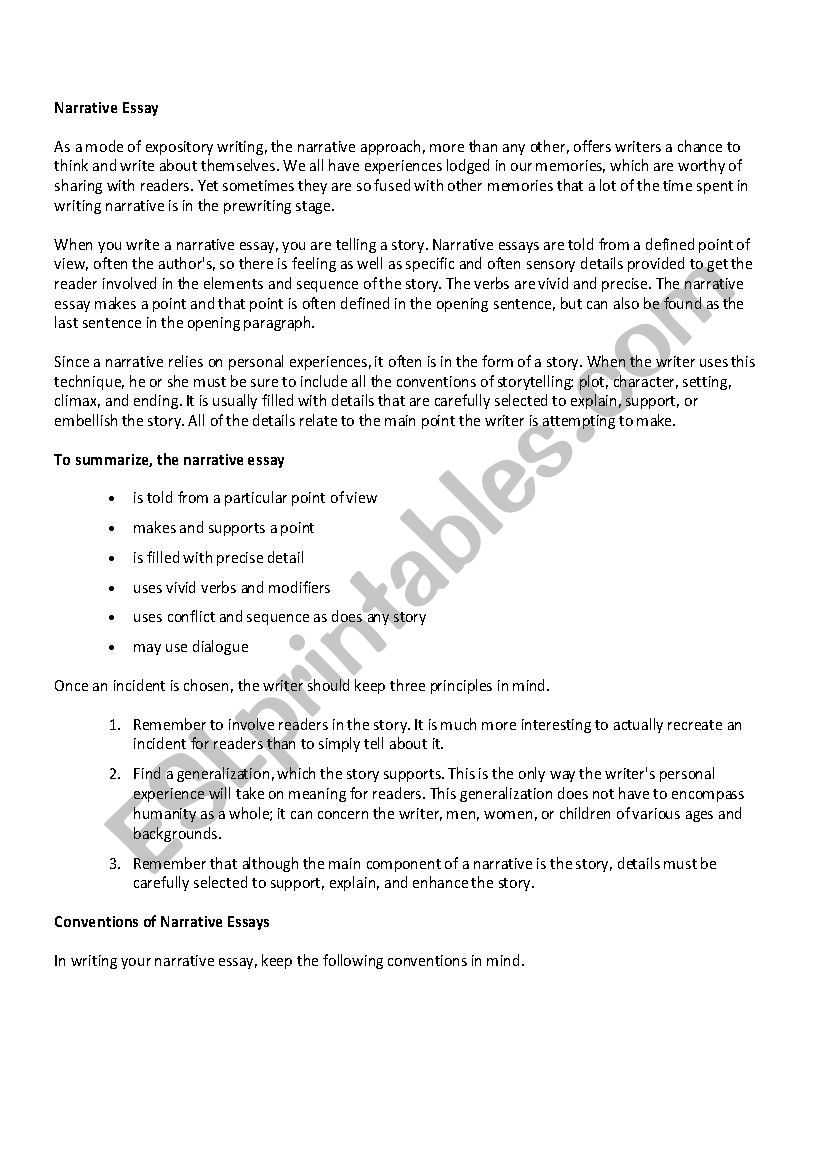 Narrative Essay worksheet