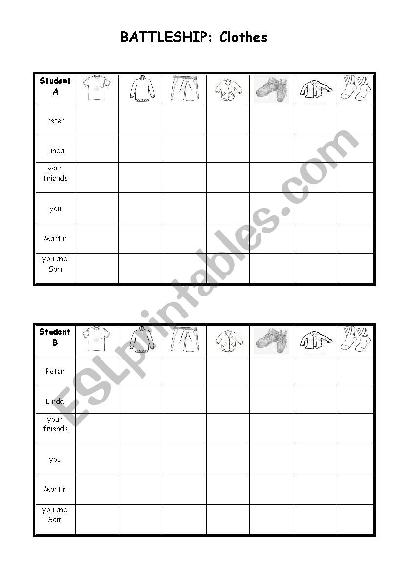 battleship - Clothes worksheet