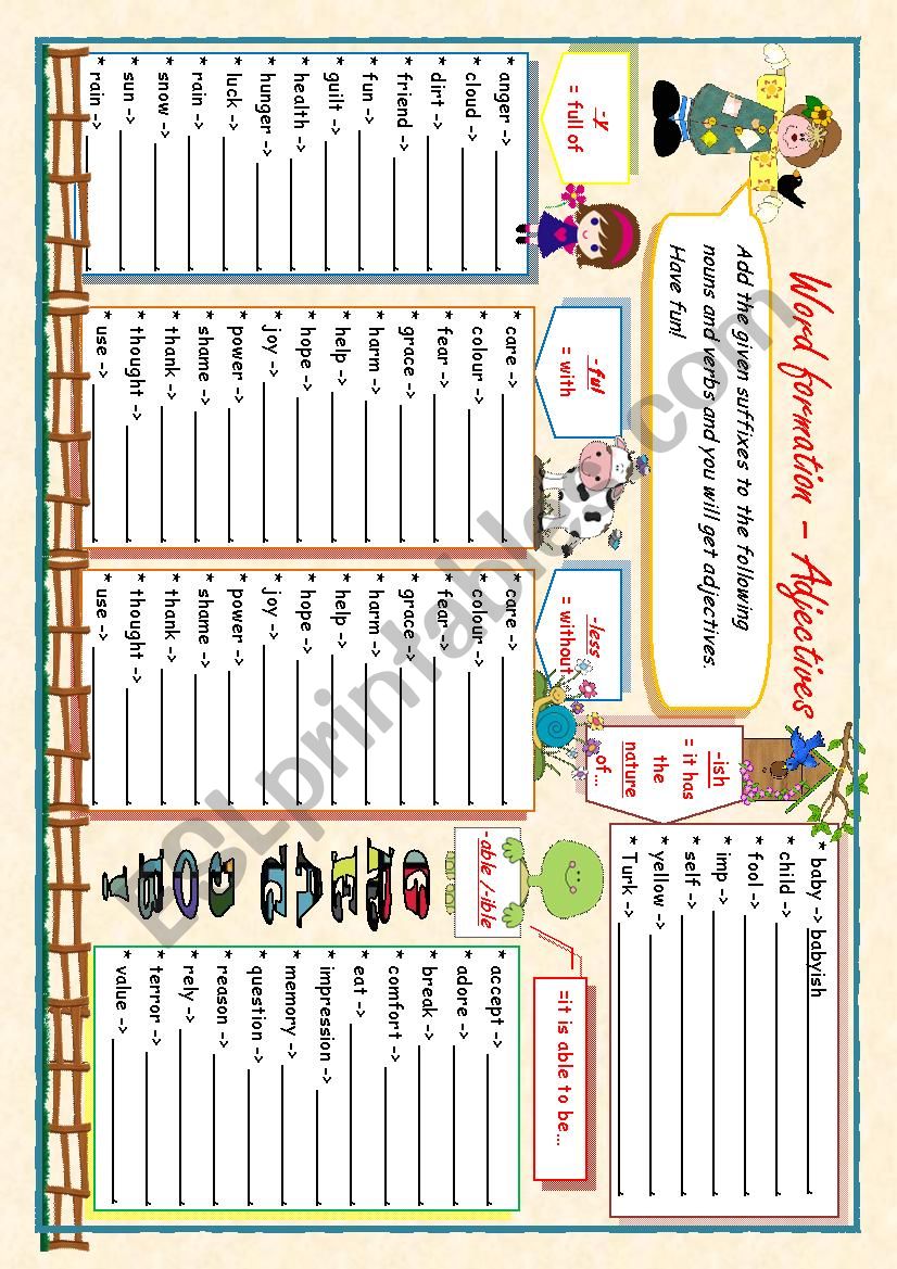 Word formation - Adjectives from nouns and verbs