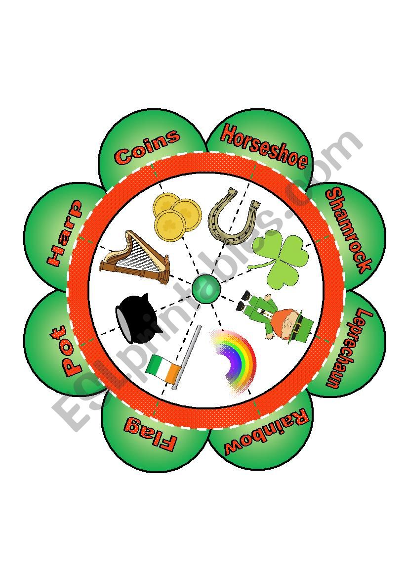 St. PatrickÂ´s Day Noun Flower Puzzle with 8 Images and Words