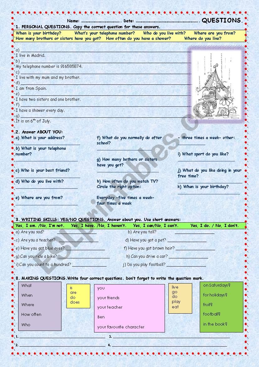 BASIC PERSONAL QUESTIONS worksheet