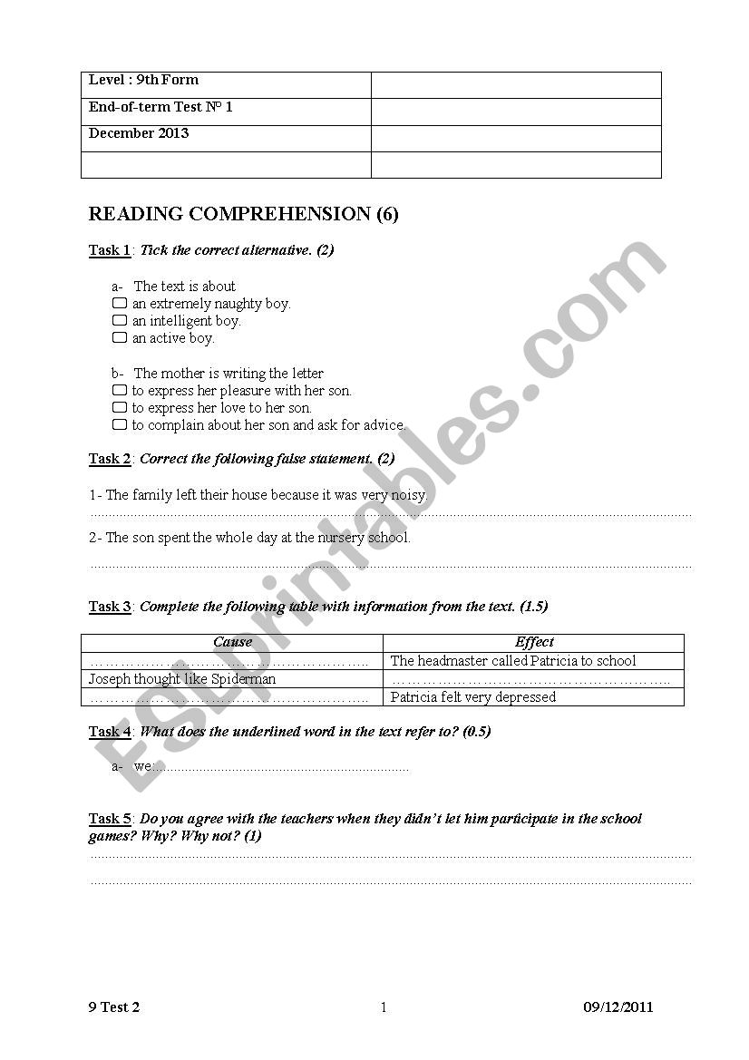 end of term 1 2013-2014 worksheet