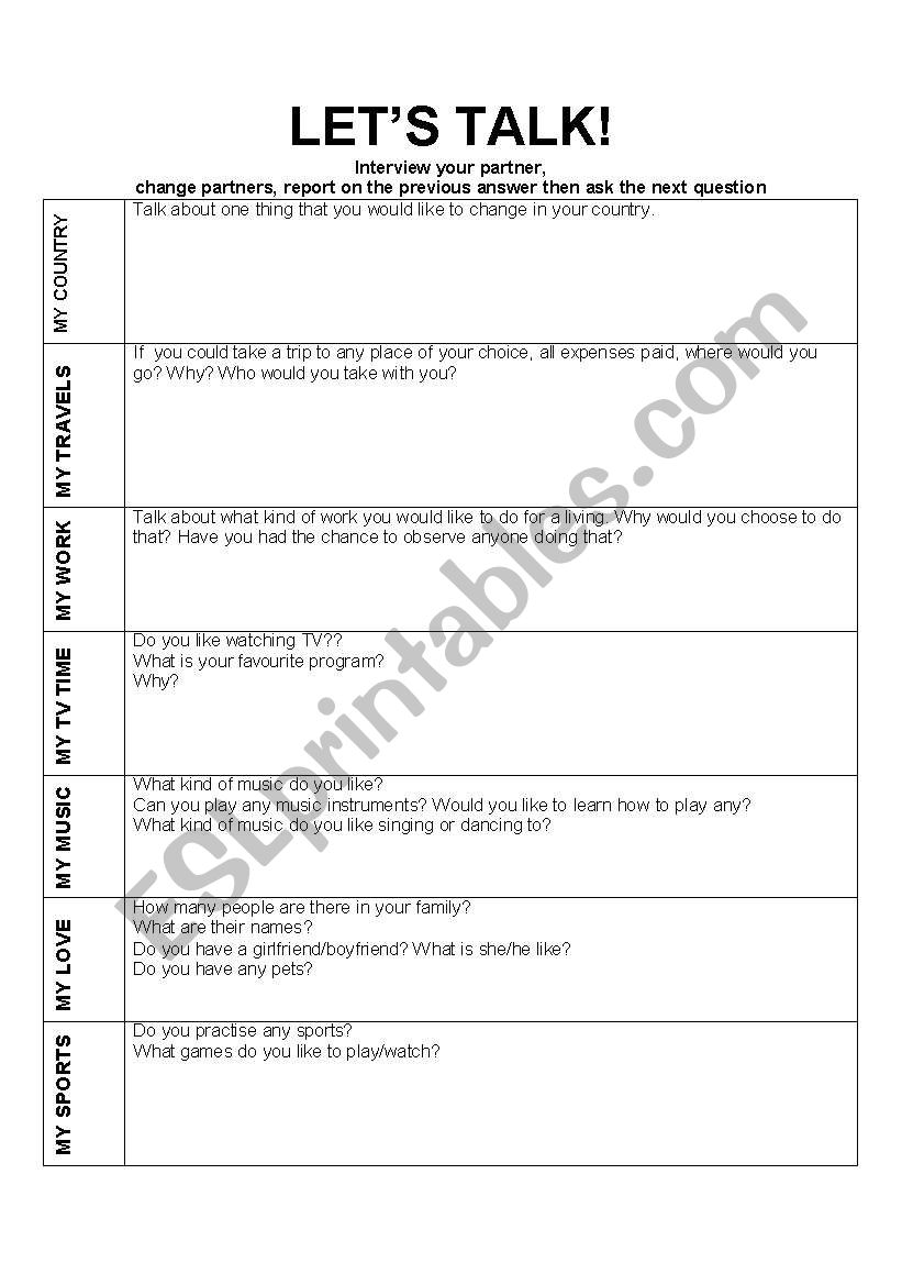 Lets Talk! worksheet