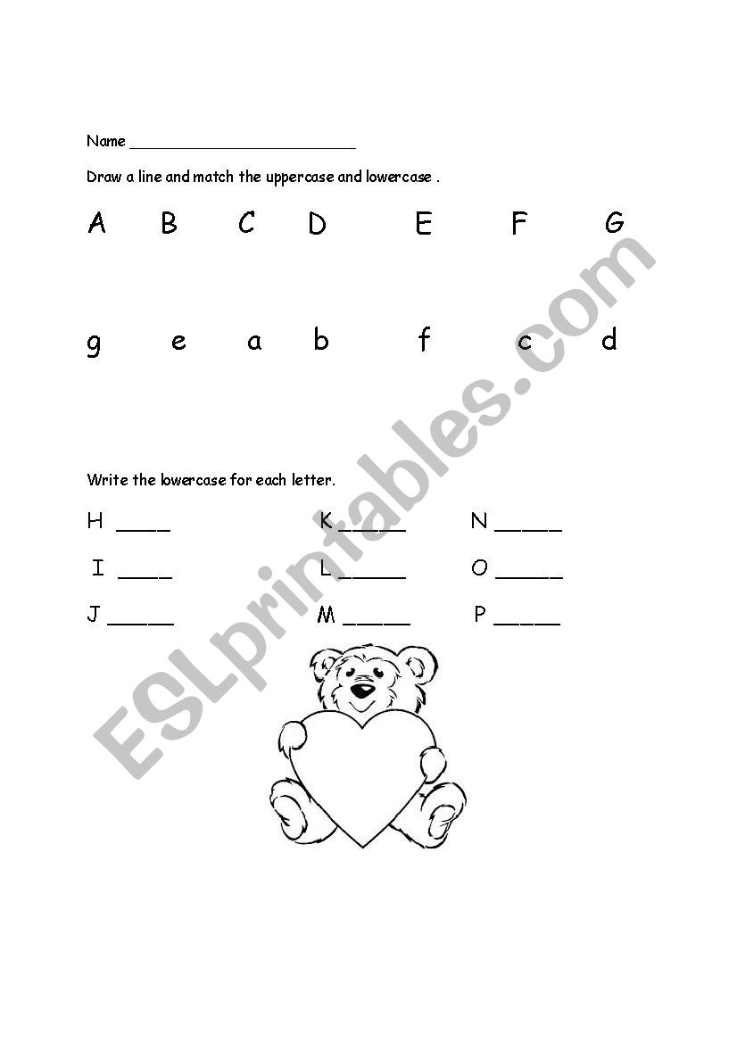 Uppercase and lowercase test worksheet