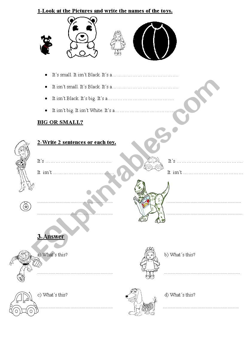 Toys- Big and Small worksheet