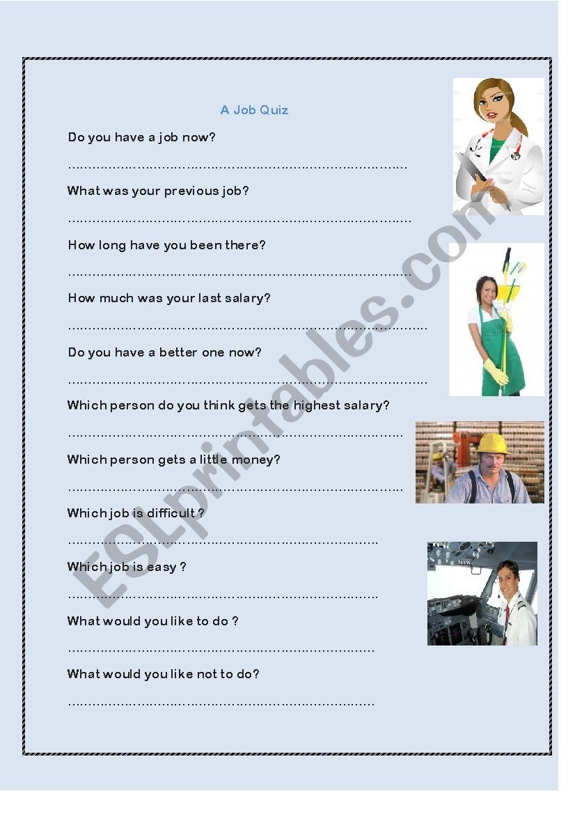 job quiz worksheet