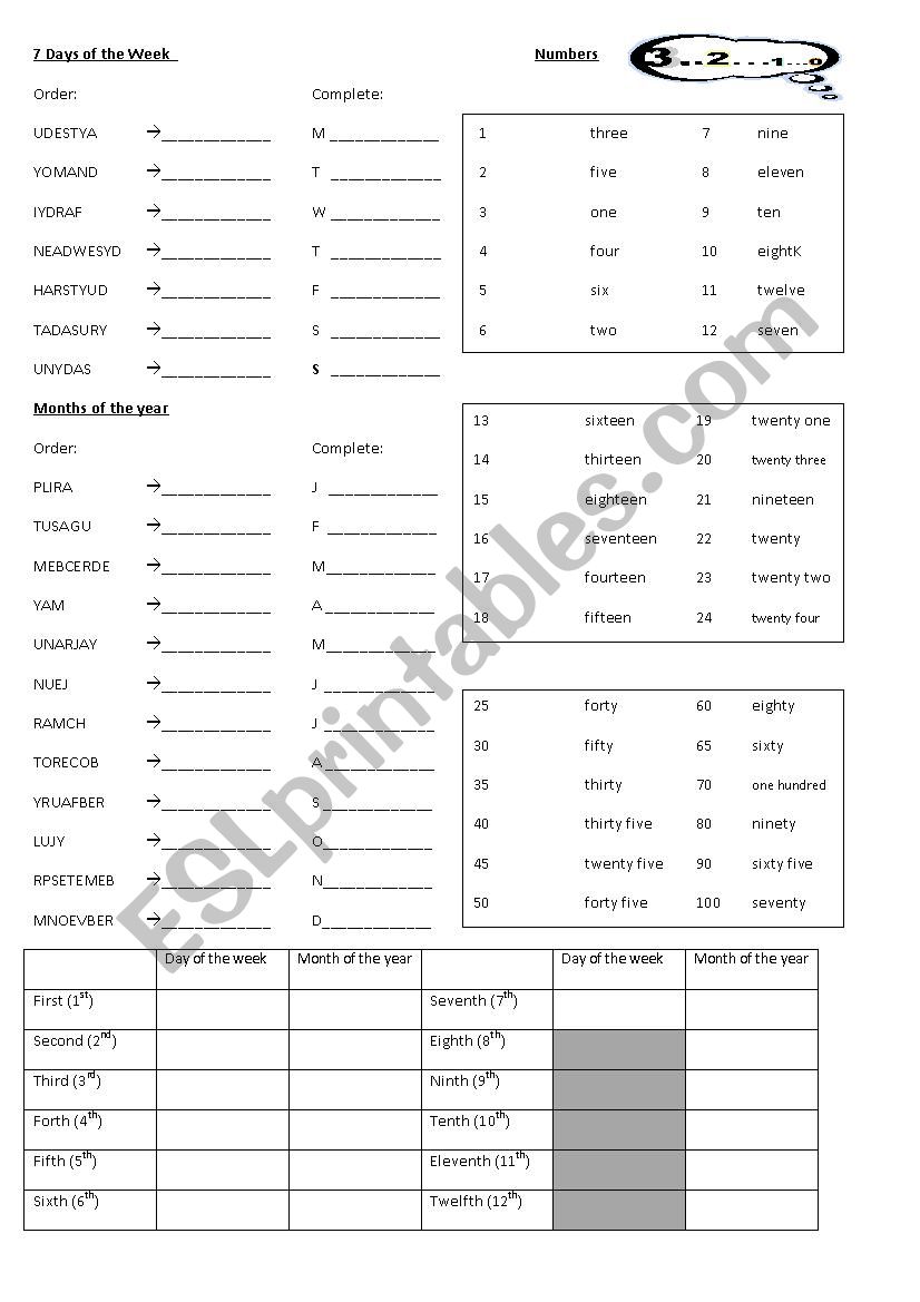 Days of the week worksheet