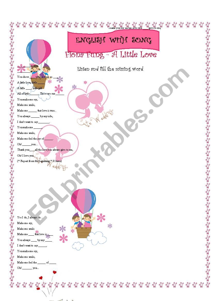 A Little Love song worksheet