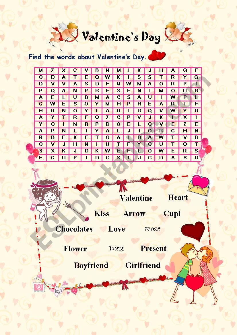 Valentines day word of love worksheet