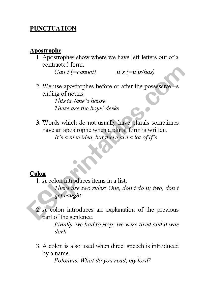 Punctuation worksheet