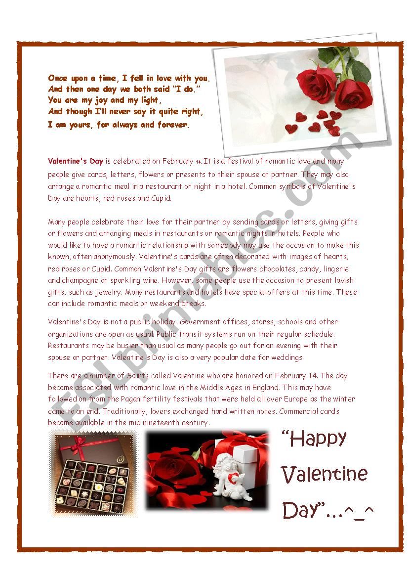 Valentines Day  worksheet