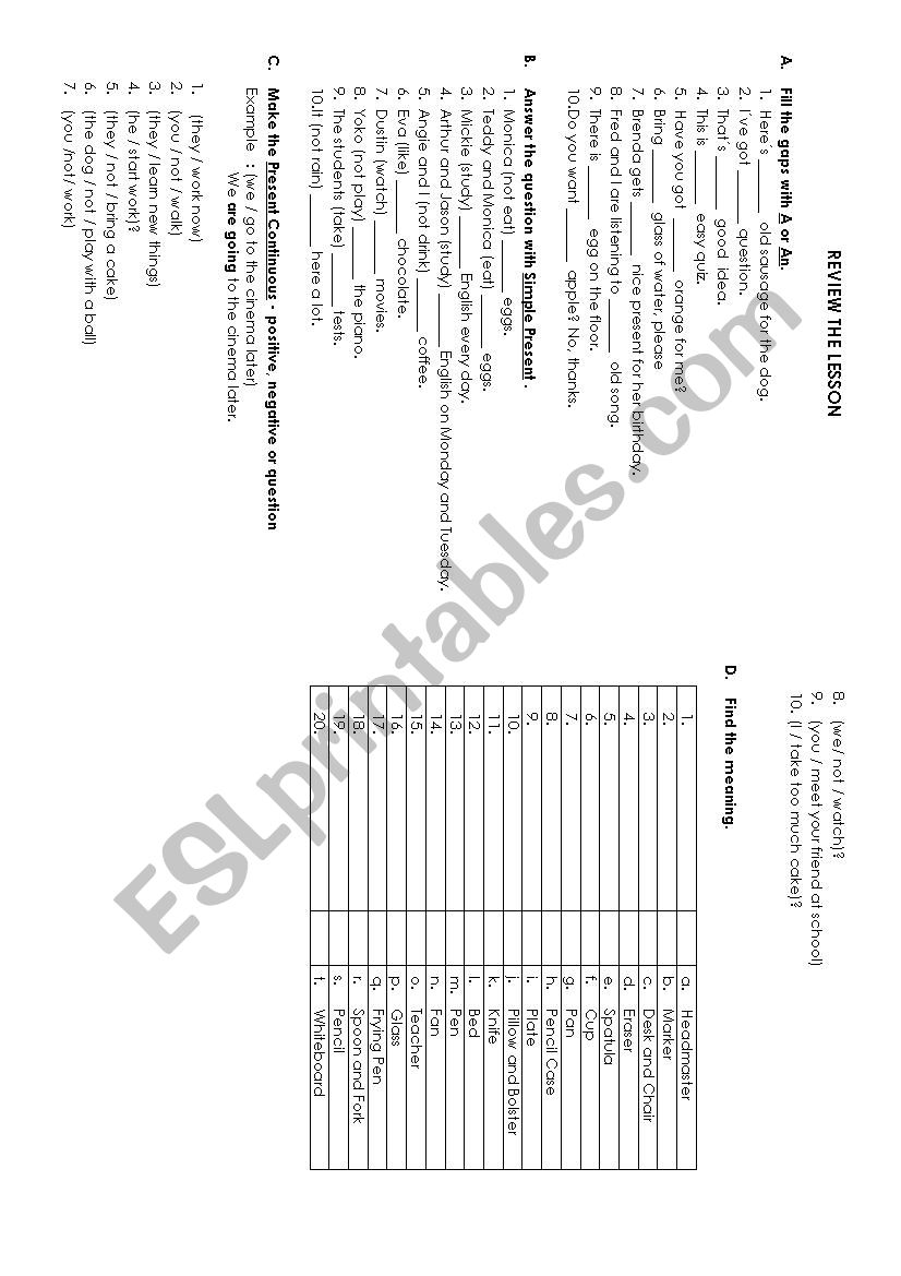 Review for Replacement worksheet