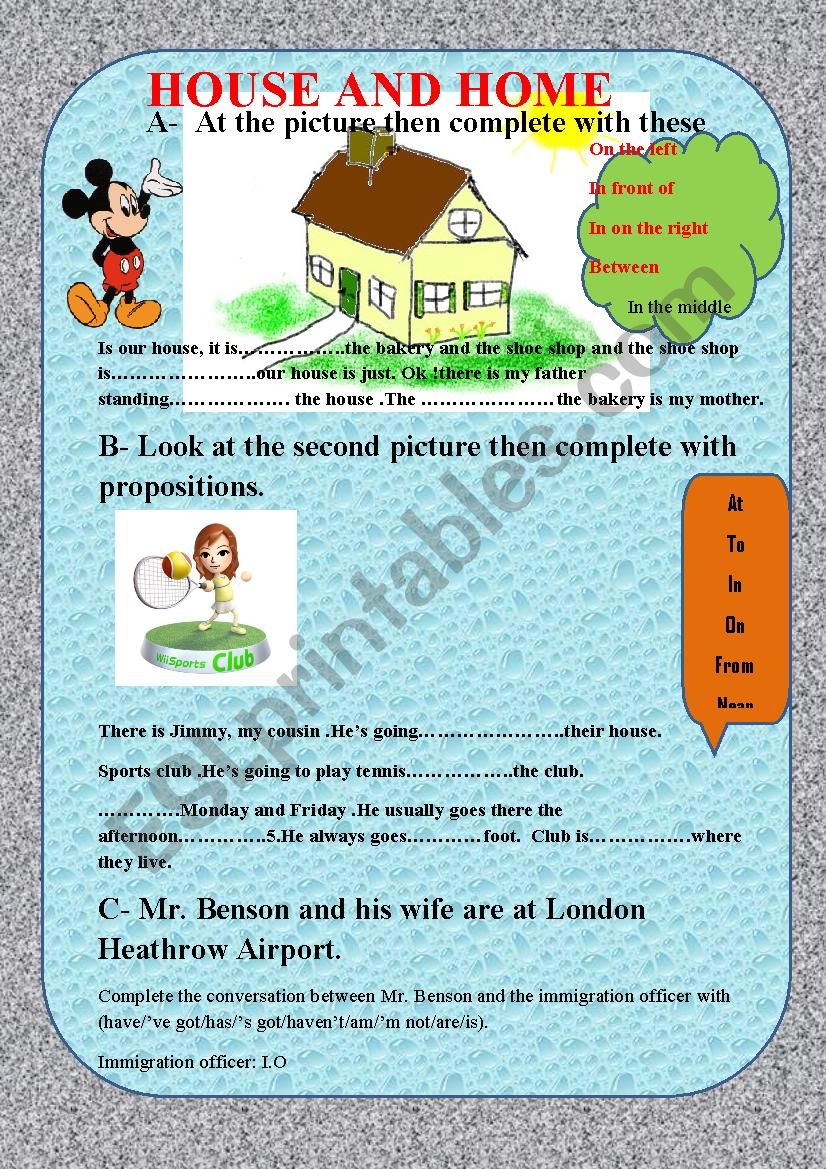 home and house worksheet