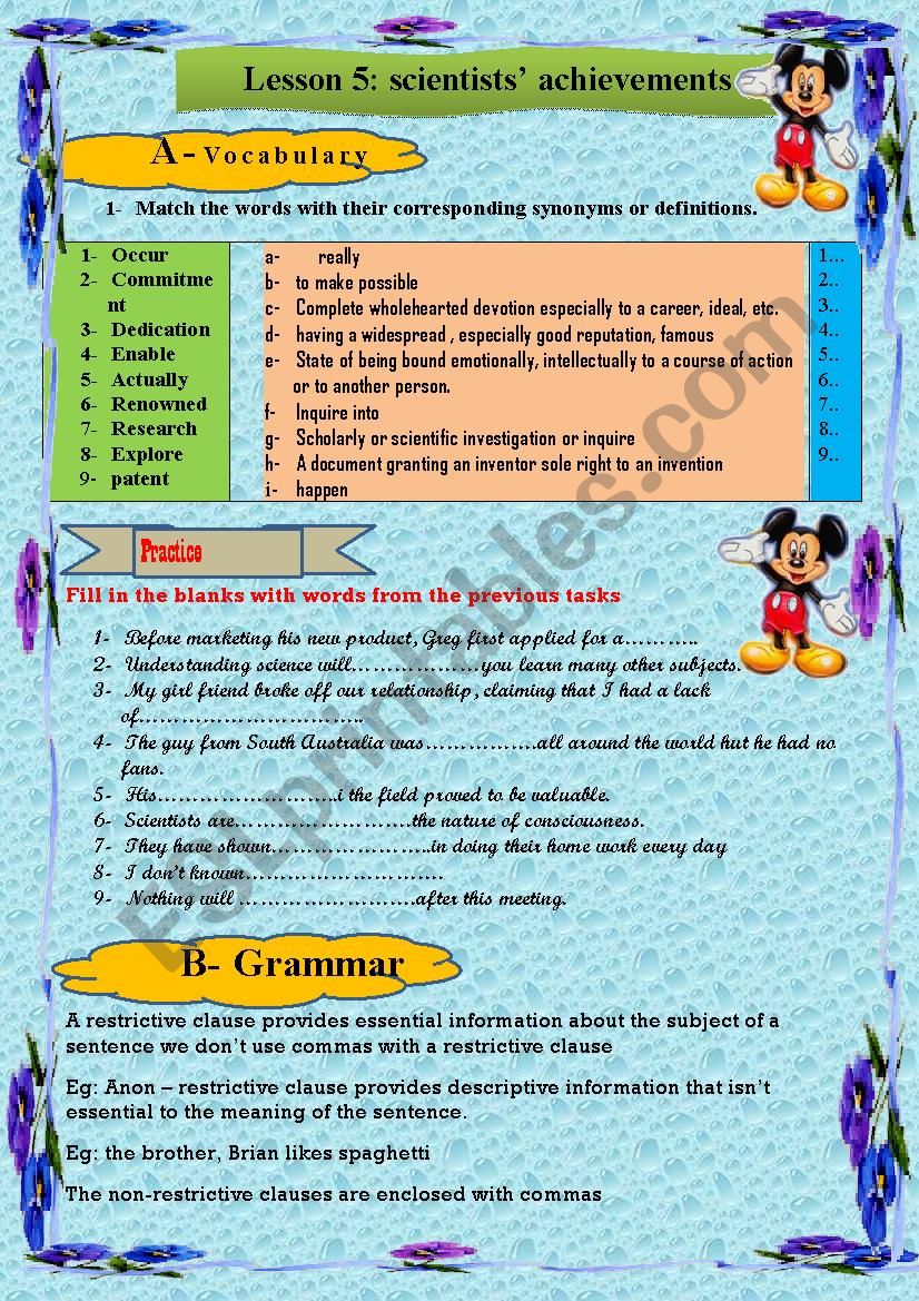 scientists worksheet