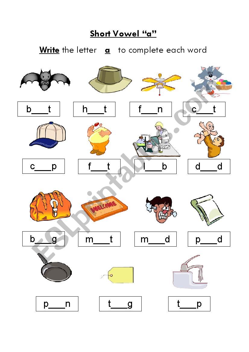 short vowel a worksheet