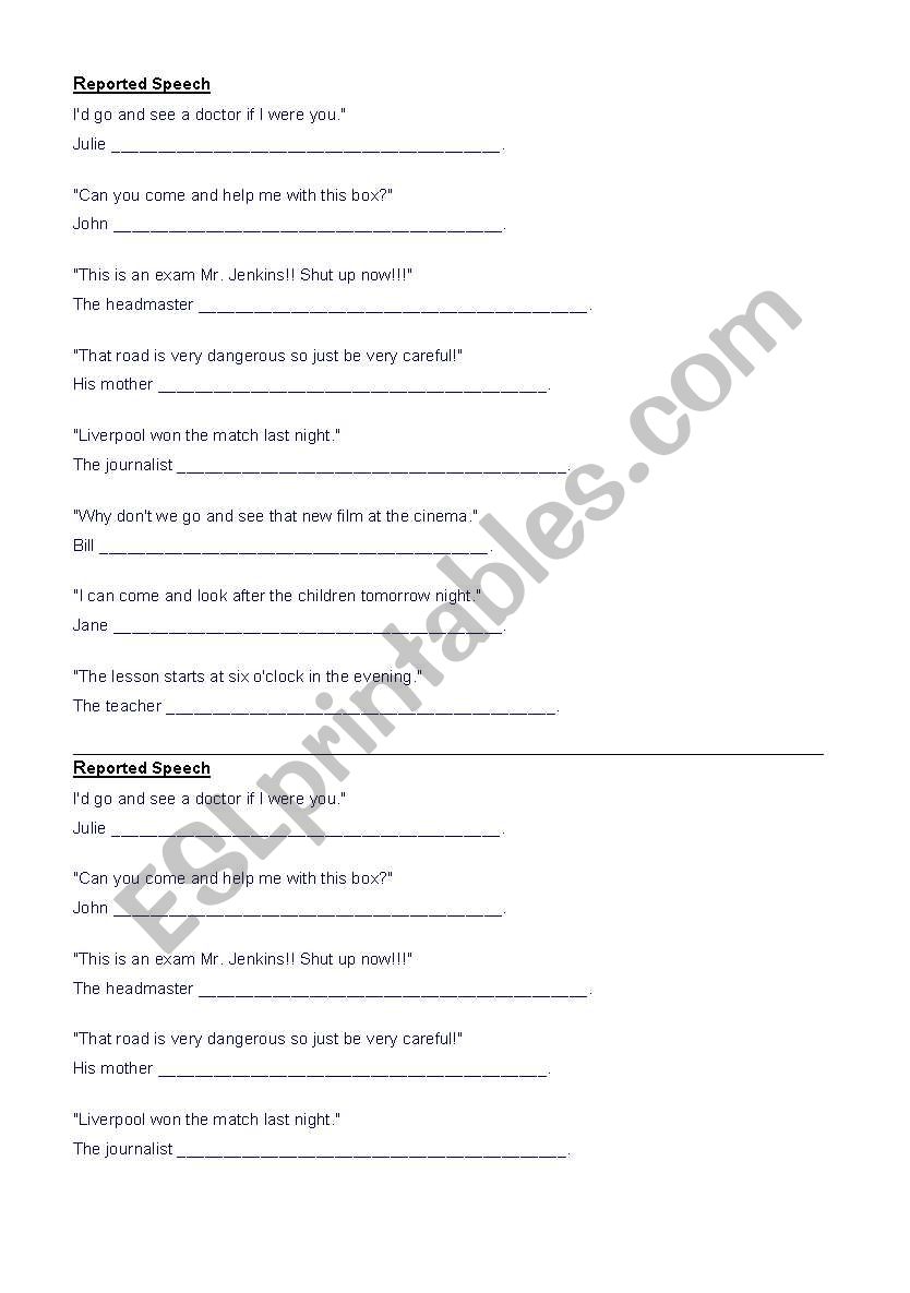 reported speech worksheet