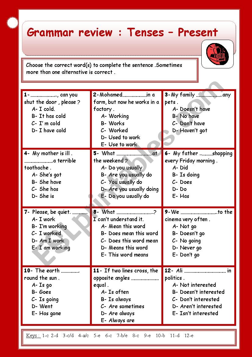 Grammar review -tenses: Present ( + keys )