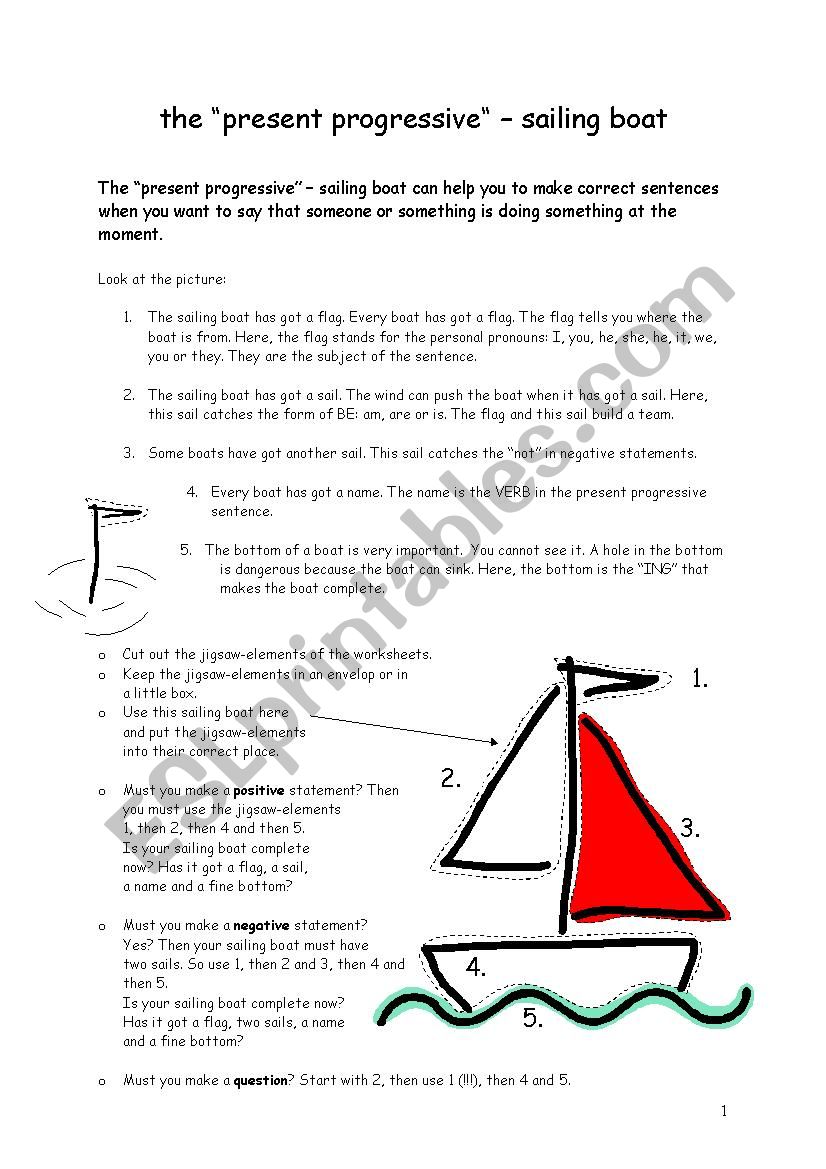 the present continuous sailing boat - ESL worksheet by 19connie60