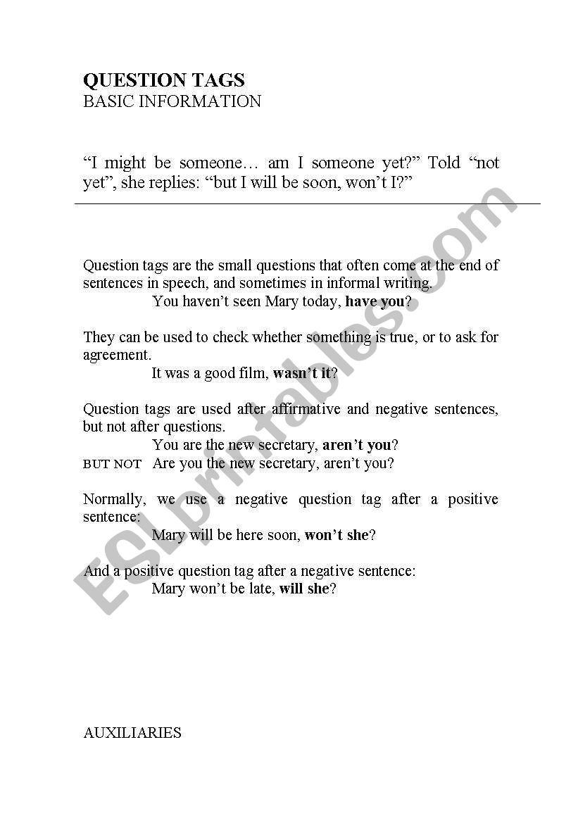 Question tags worksheet