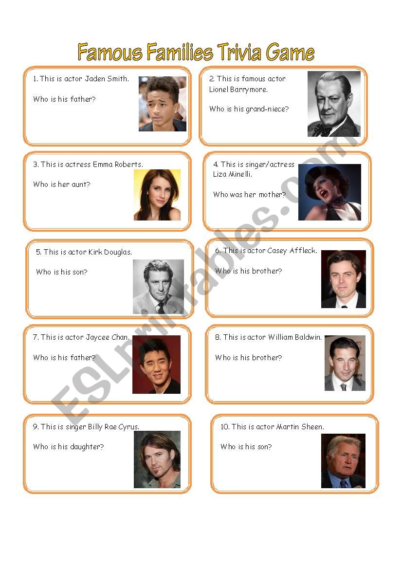 Famous Family Trivia Game worksheet