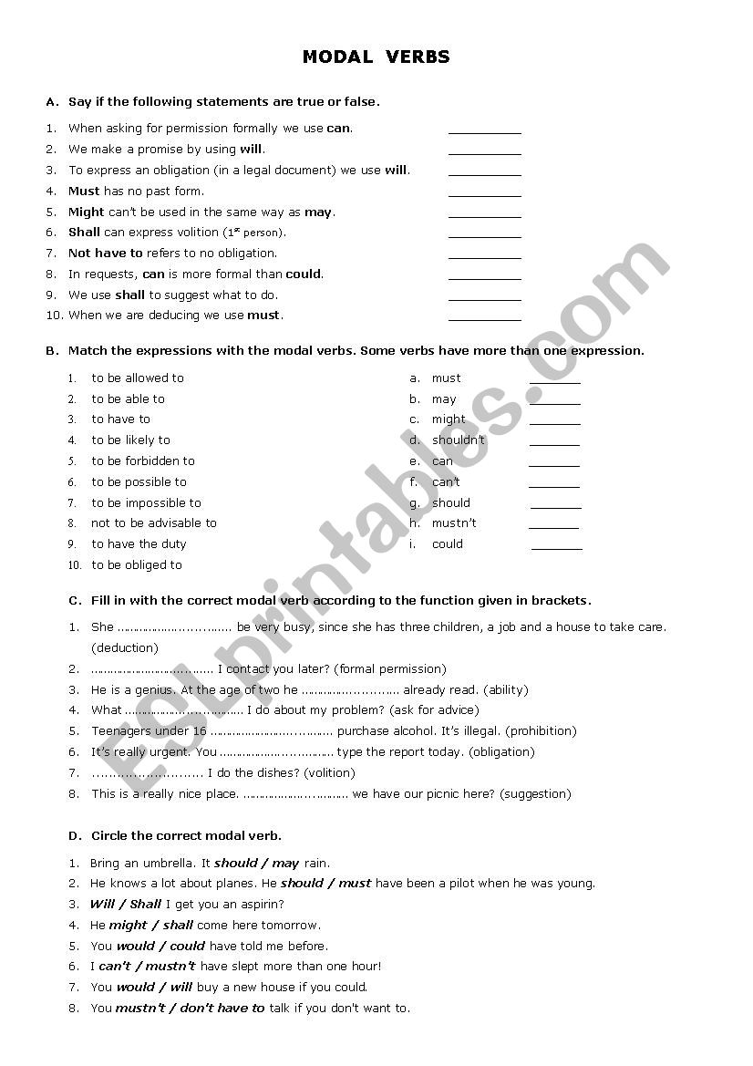 Modal verbs worksheet