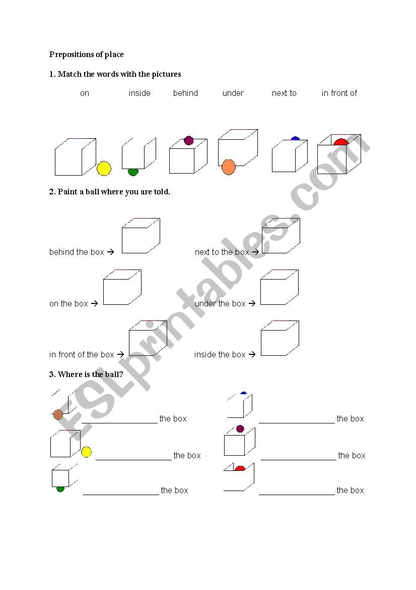 Prepositions of place worksheet