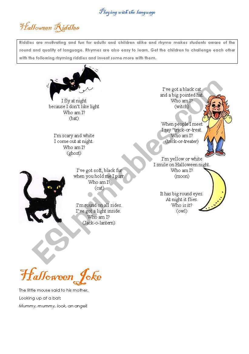 Halloween riddles and jokes worksheet