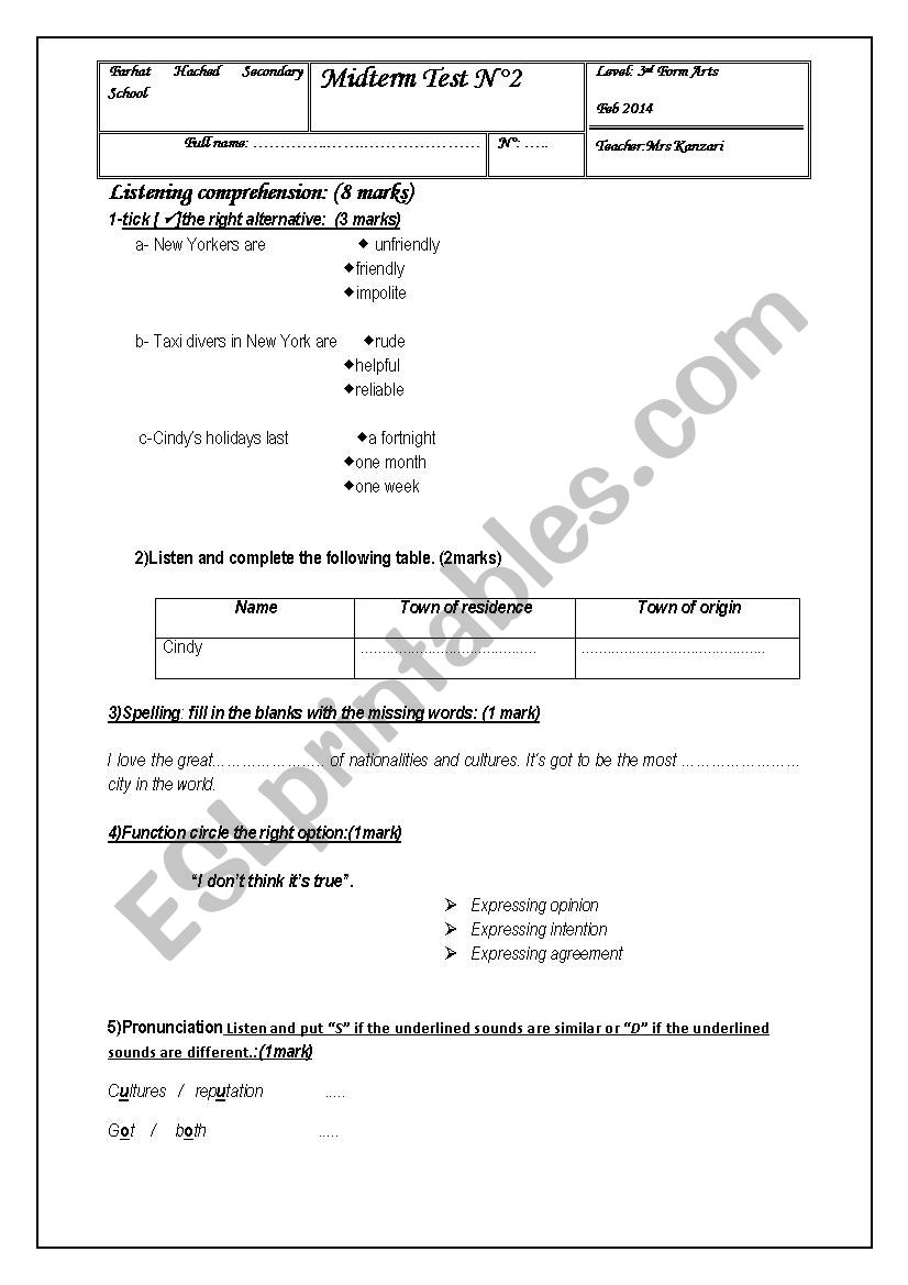 midtermtest2third form about holidaying