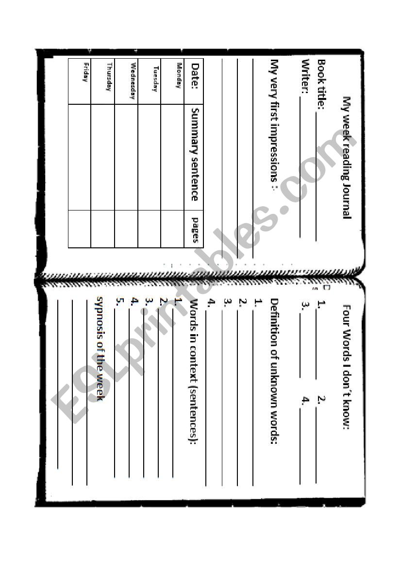 Reading log record  worksheet