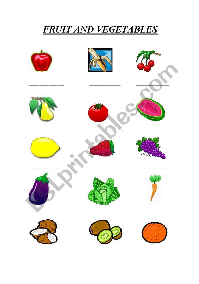 FRUIT AND VEGETABLES worksheet