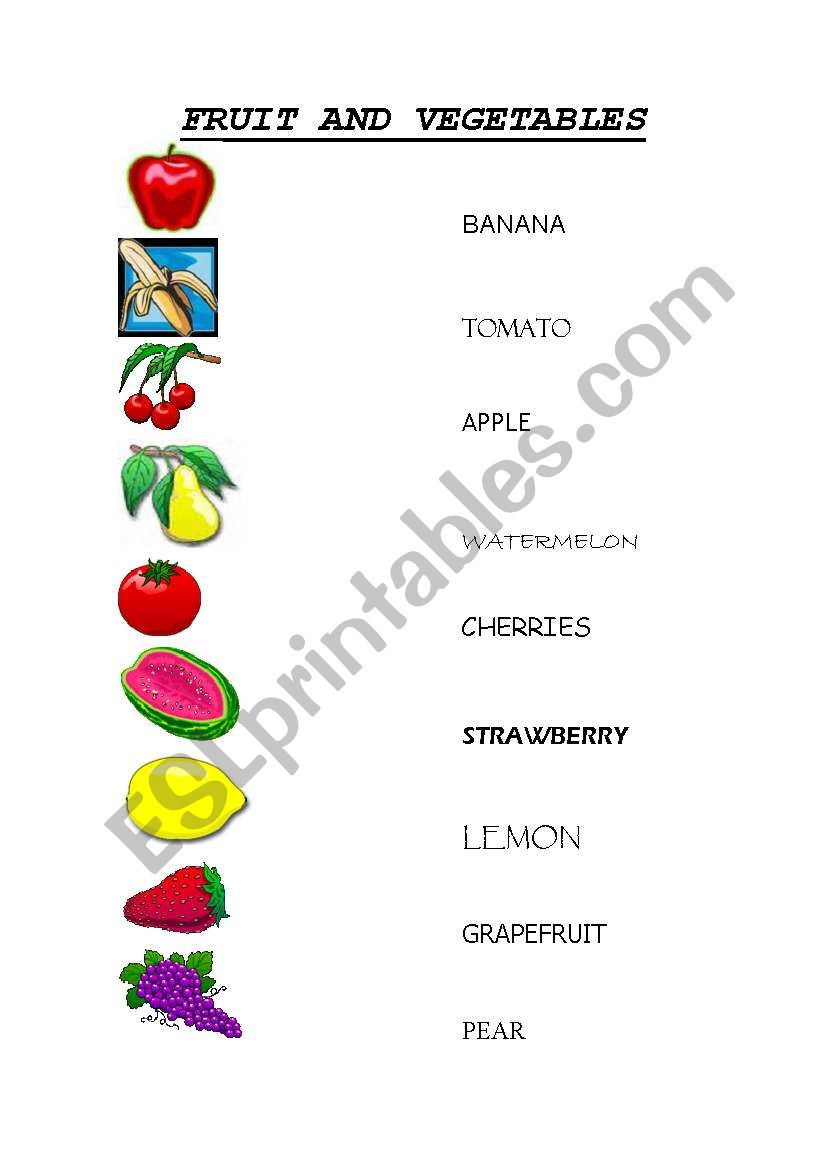 Fruit and vegetables: matching exercise