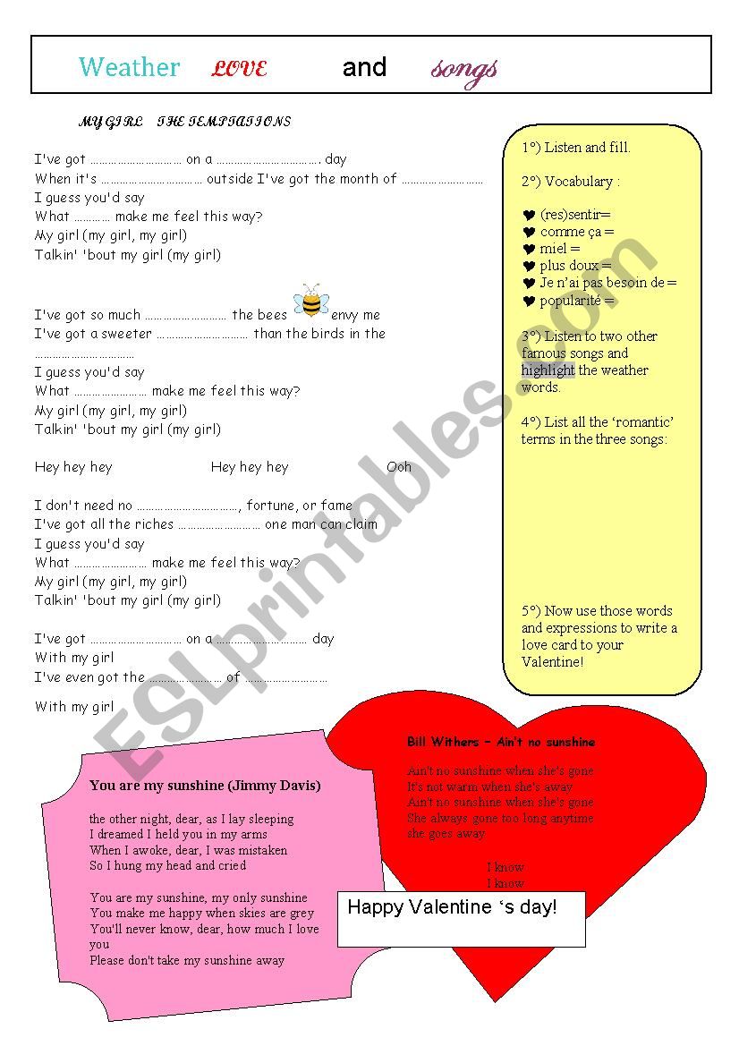 Weather Love and Songs worksheet