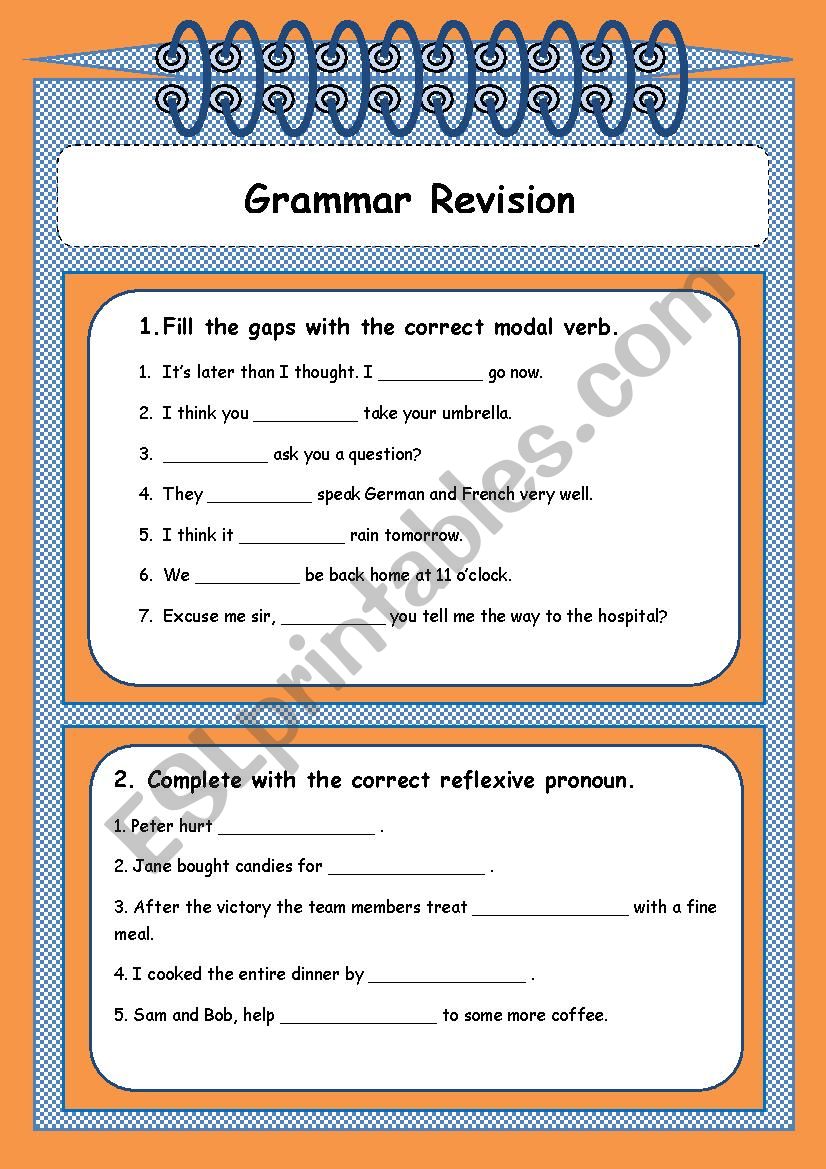 Grammar revision 9th grade worksheet