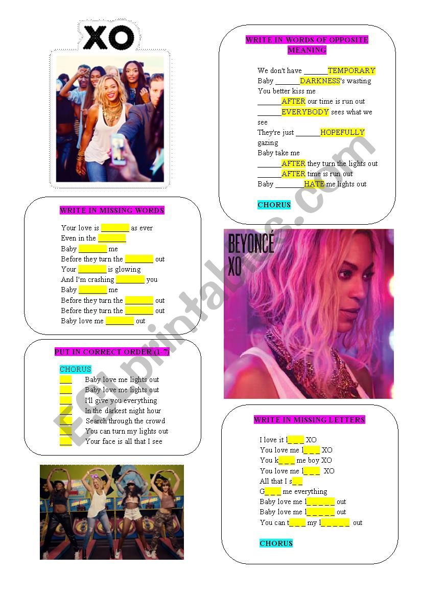 BEYONCE Â´XOÂ´ worksheet