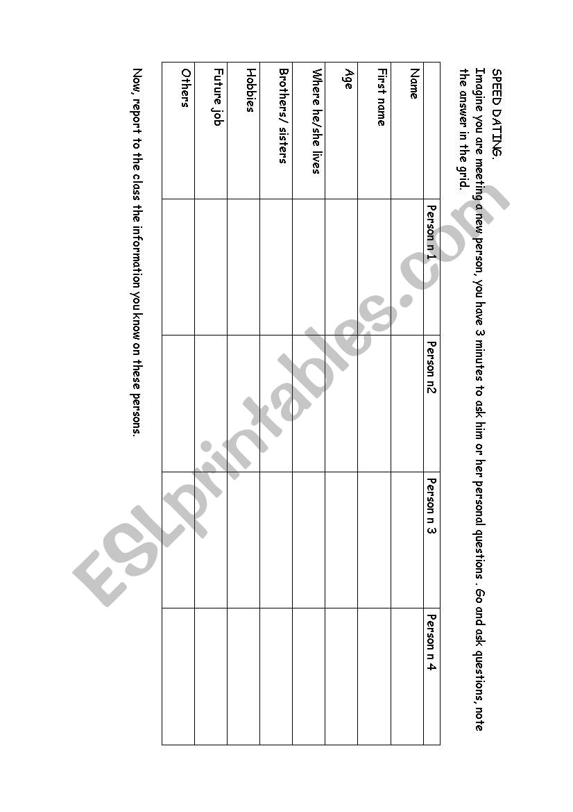 speed dating activity  worksheet