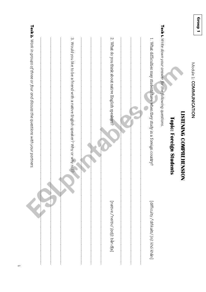 Foreign students - Listening worksheet