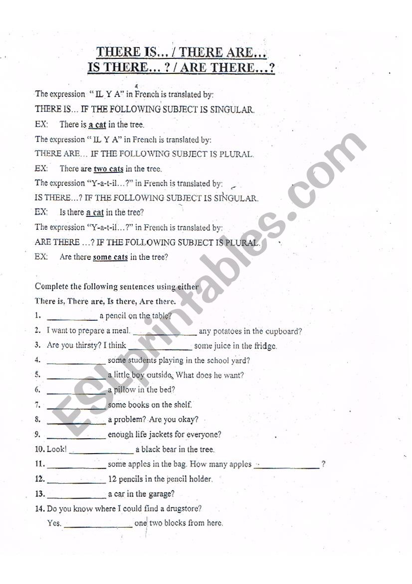There is There are  worksheet