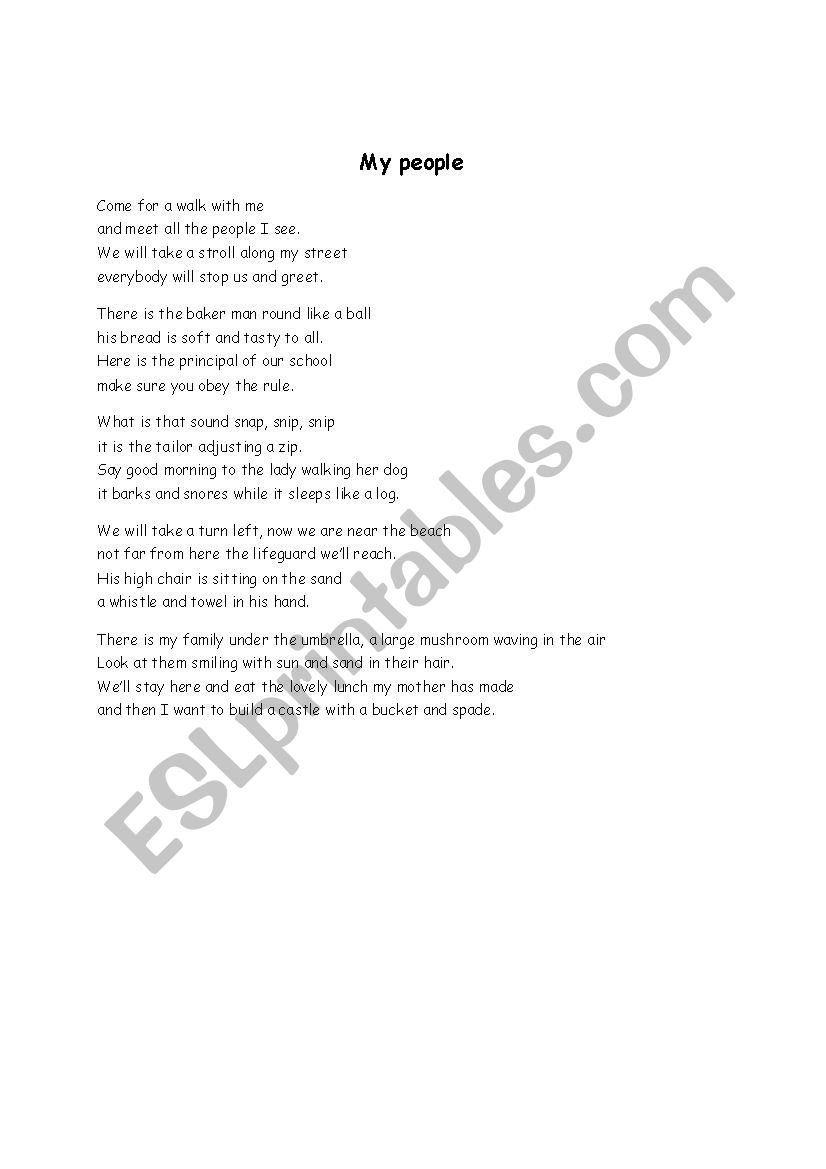 My people poem worksheet