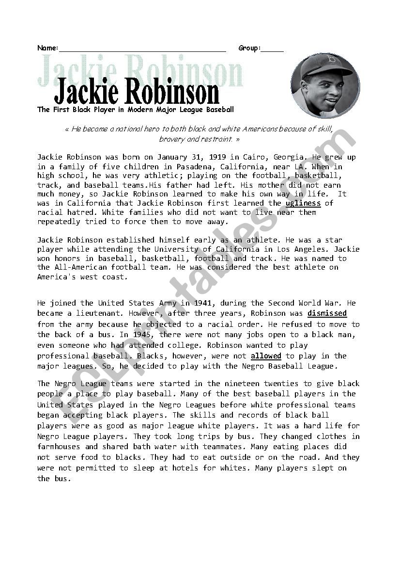 Jackie Robinson worksheet