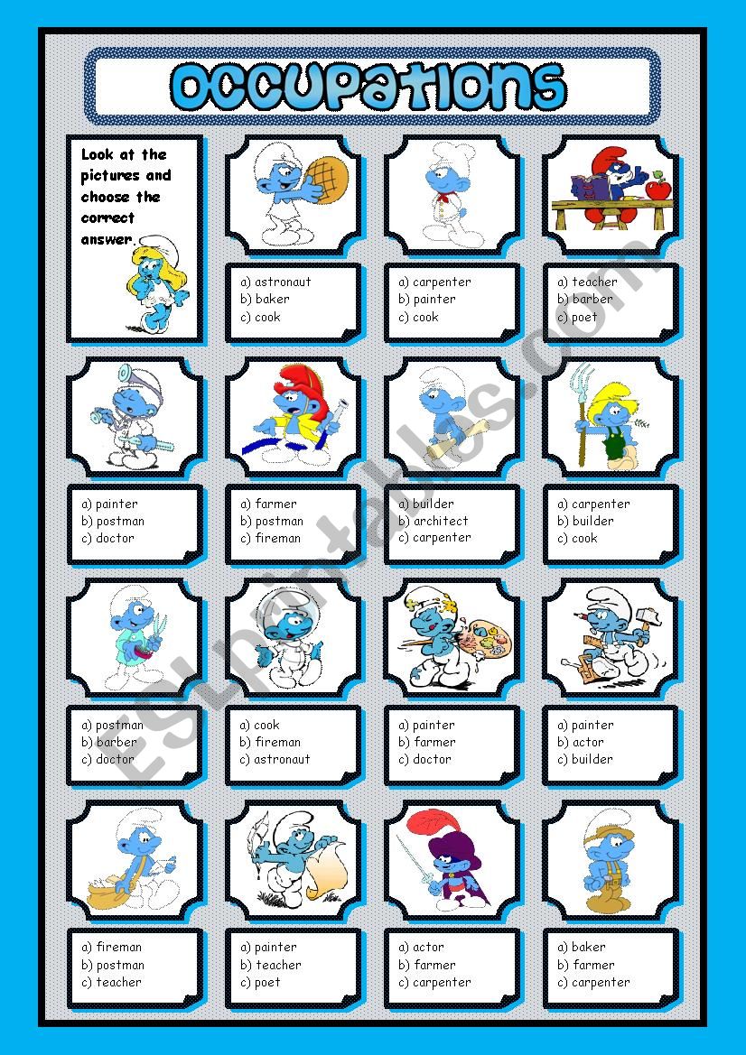 OCCUPATIONS - MULTIPLE CHOICE worksheet