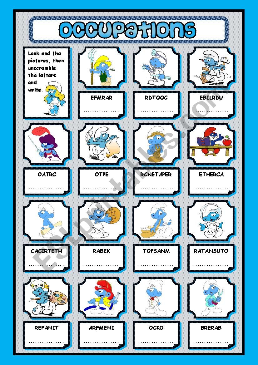 OCCUPATIONS - UNSCRAMBLE THE LETTERS