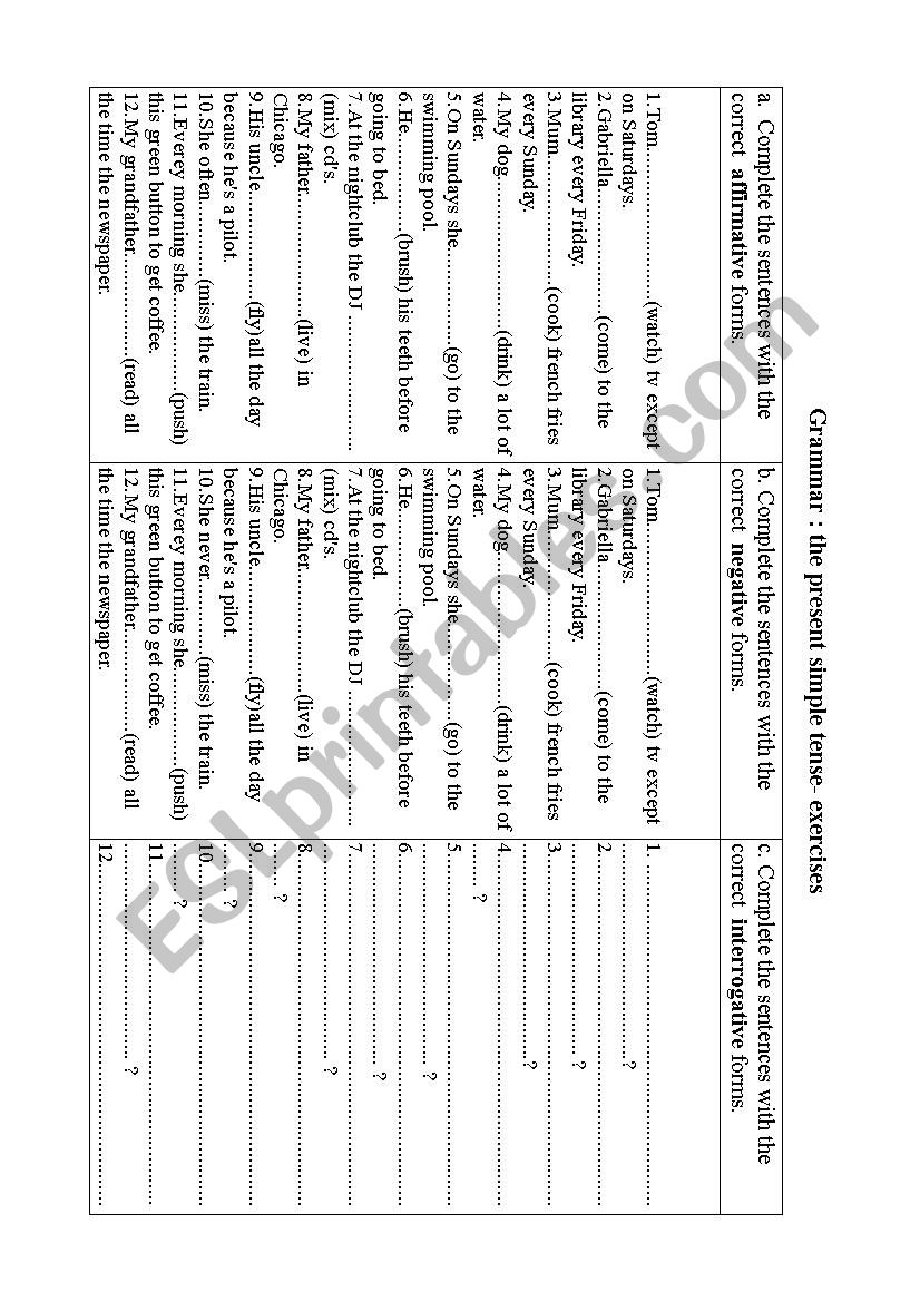 exercices sur le prsent simple 