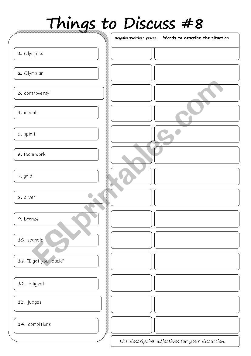 Things to Discuss #8 worksheet