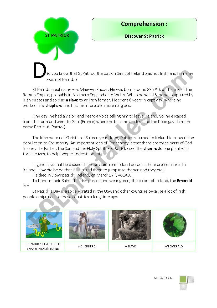 The story of Saint Patrick worksheet