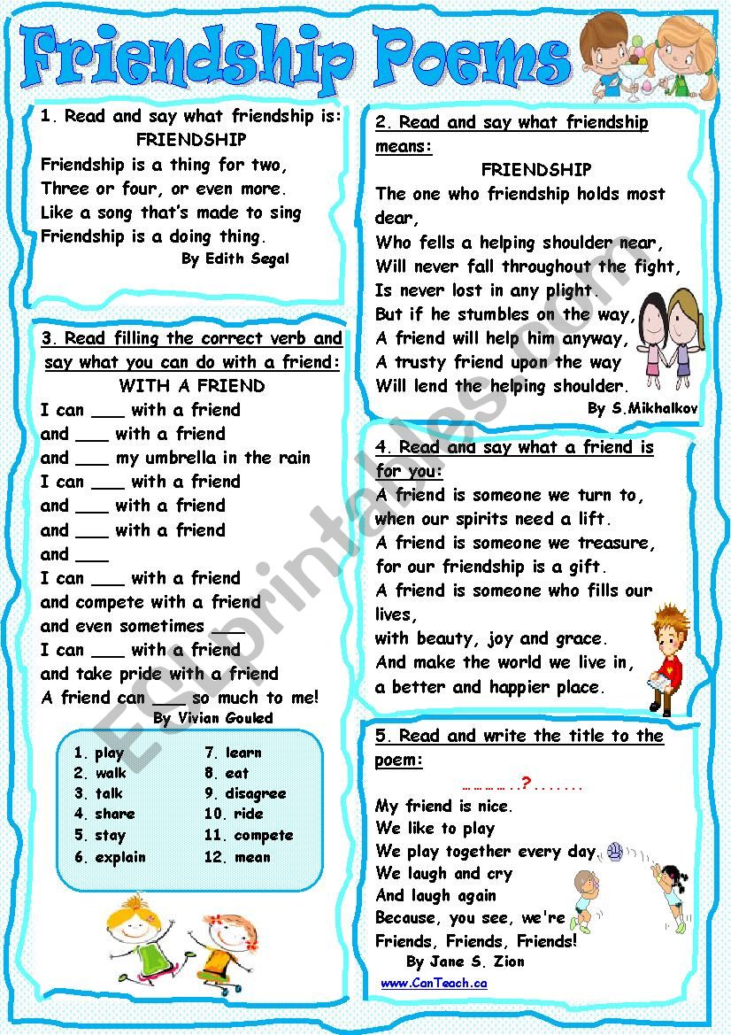 Friendship Poems worksheet