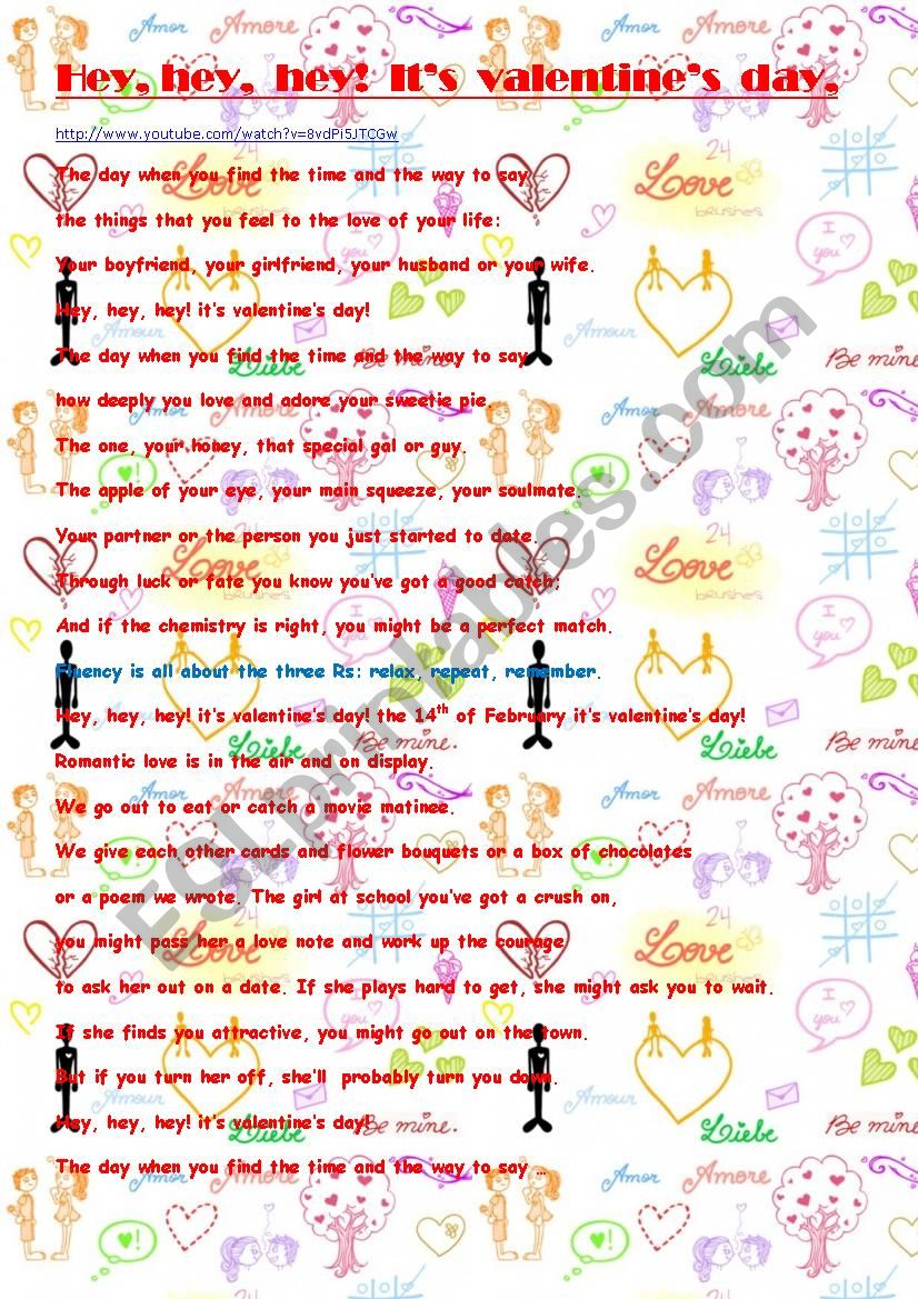 VALENTINEÂ´S RAP SONG worksheet