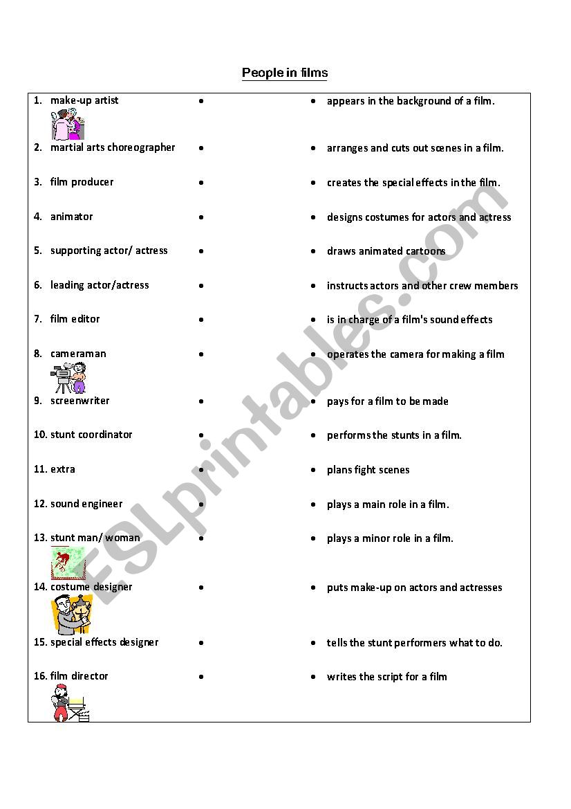 People in film worksheet