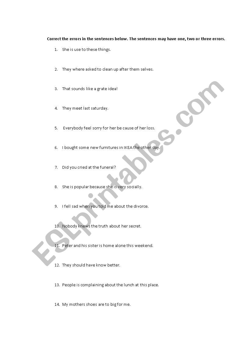 Correct the errors worksheet with solution