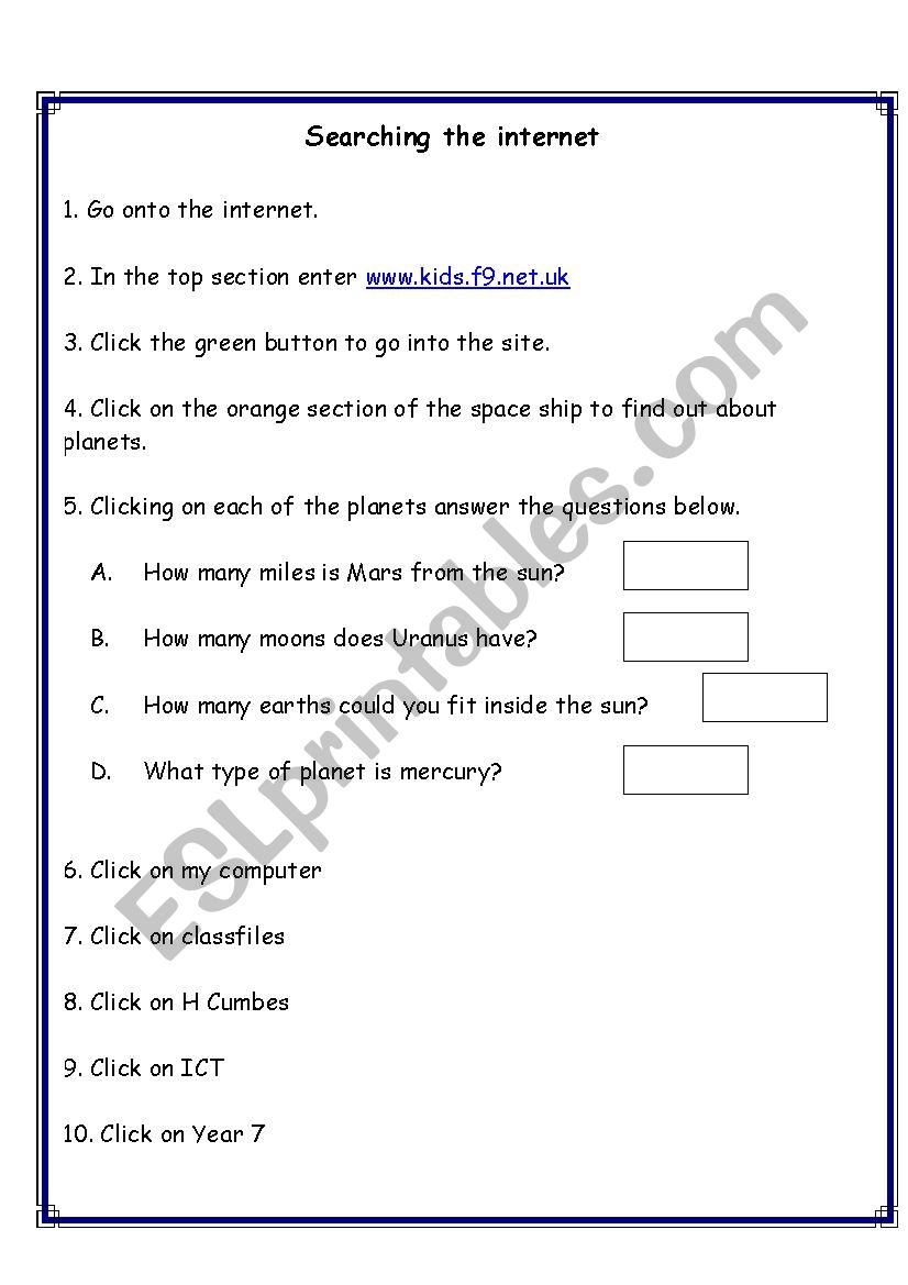 searching the internet worksheet