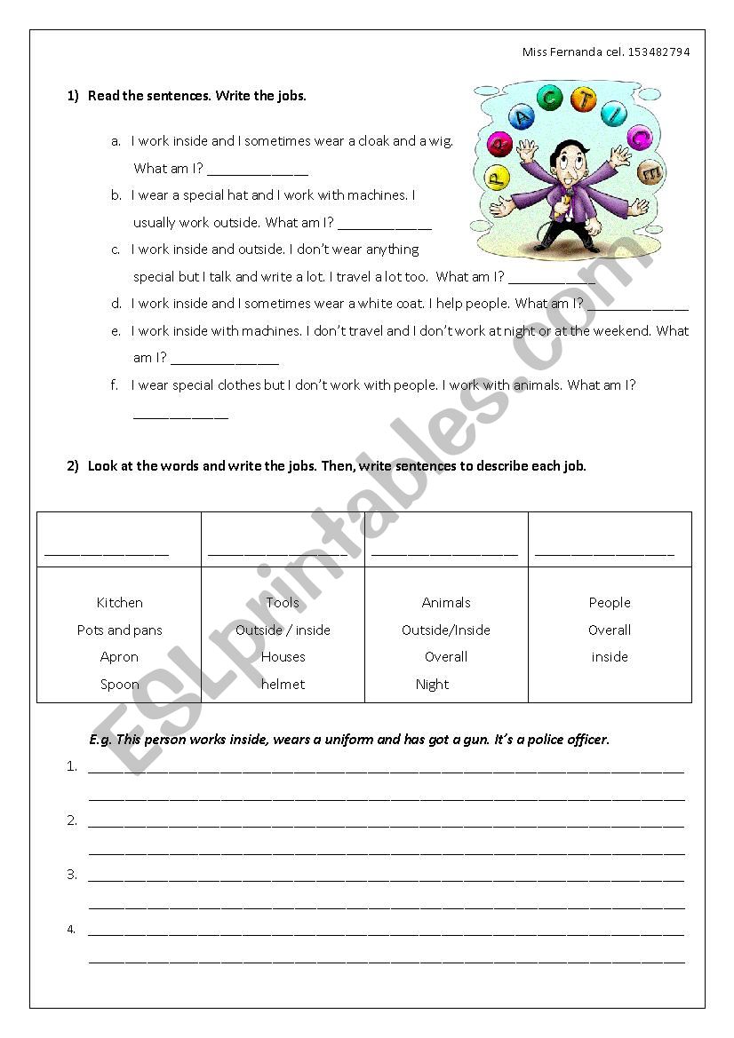 Verb tenses and jobs worksheet